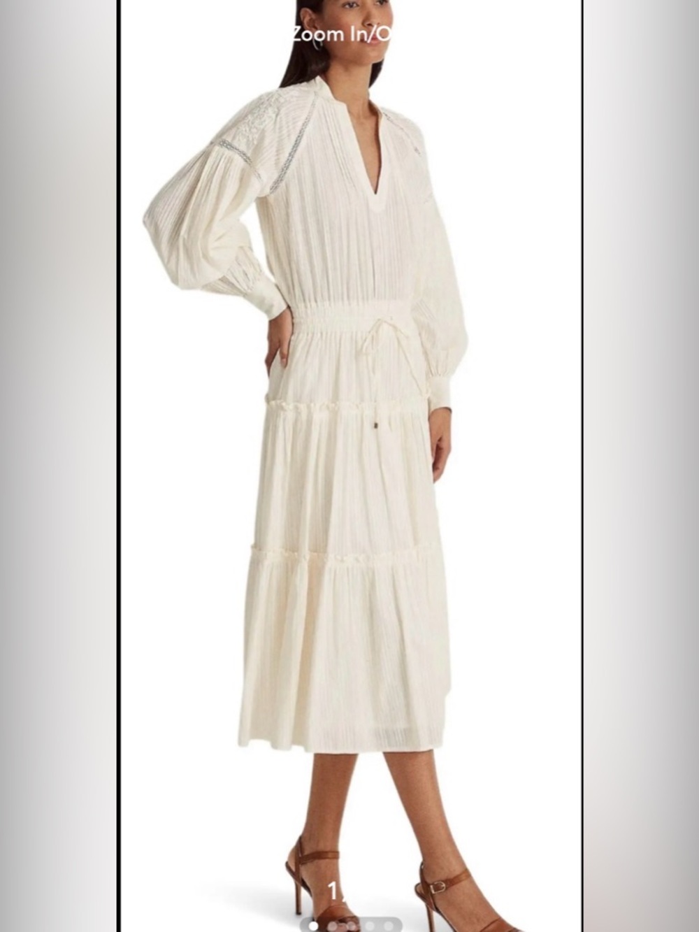 Ralph Lauren Ivory Tiered Long-Sleeve Midi Dress